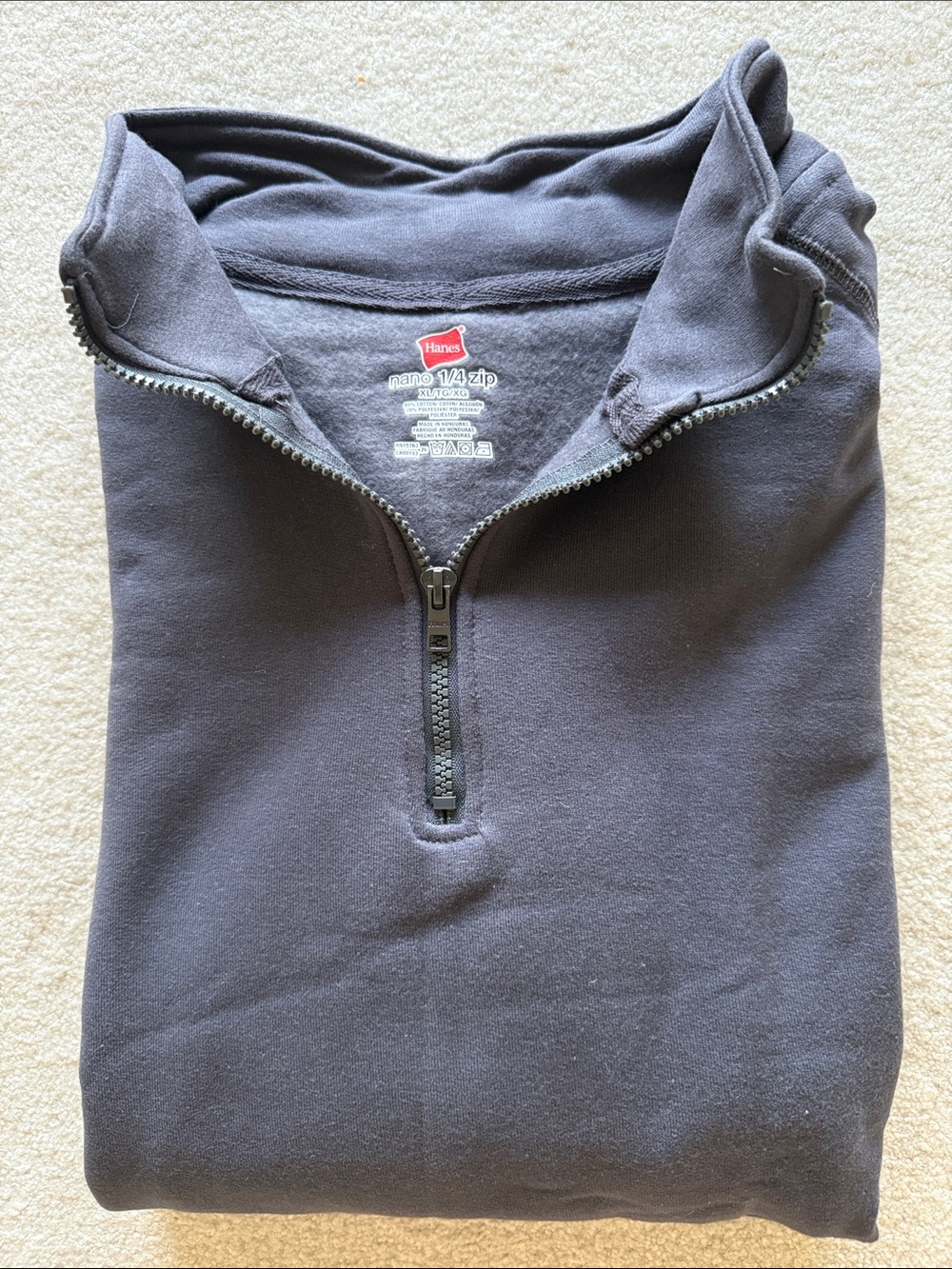New Hanes Mens Vintage Black Quarter-Zip Hoodie  Sweatshirtt - Size XL